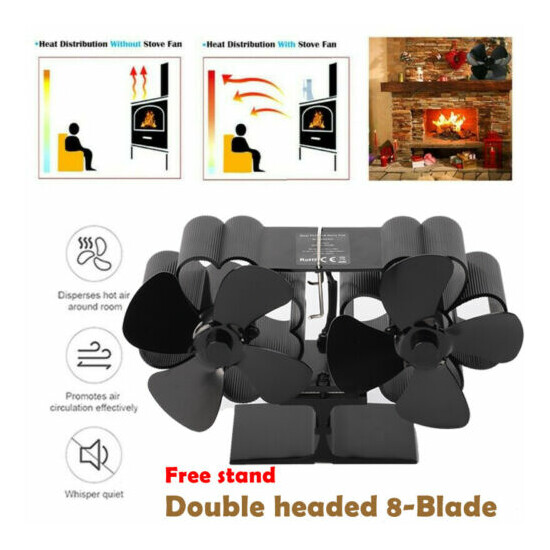 Heat Powered Stove Fan, Wood Stove Fan, 8 Blades Dual Head Fireplace Fan  image {3}