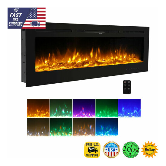 50" Electric Fireplace Recessed & Wall Mounted Heater Multicolor Remote Control image {1}