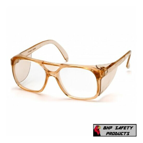 Pyramex Monitor Clear Caramel Retro Pilot Style Safety Glasses Side Shield Z87+ image {1}