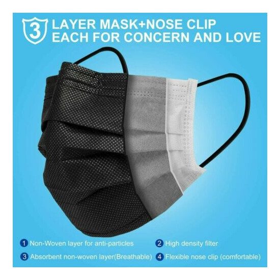 100/50 PCS Black Face Mask Mouth & Nose Protector Respirator Masks USA Seller image {3}