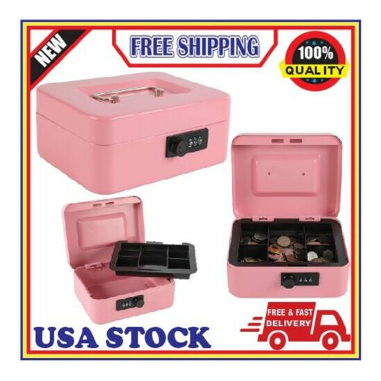 Steel-Cash Box Safe with Combination Lock Money Safe Box with Medium Pink-USA image {1}