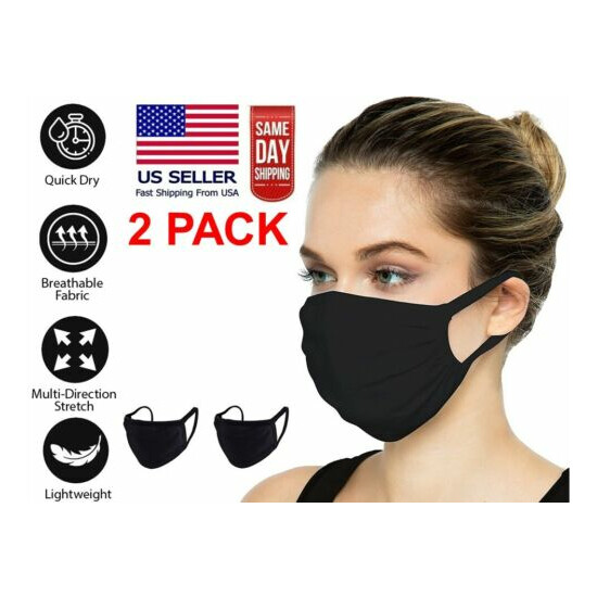 Poly-Cotton Double-Layer BLACK Face Mask Soft Reusable Washable Unisex Adult image {7}