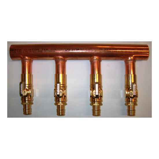 11/4" Copper Manifold 1/2" Pex Uponor ProPEX (With&Without Ball Valve) 2-12 Loop image {4}