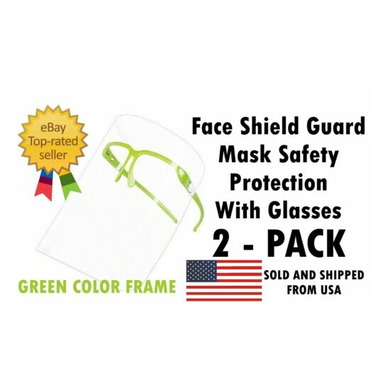 2 PACK Face Shield Guard Mask Safety Protection With Glasses - GREEN COLOR image {1}
