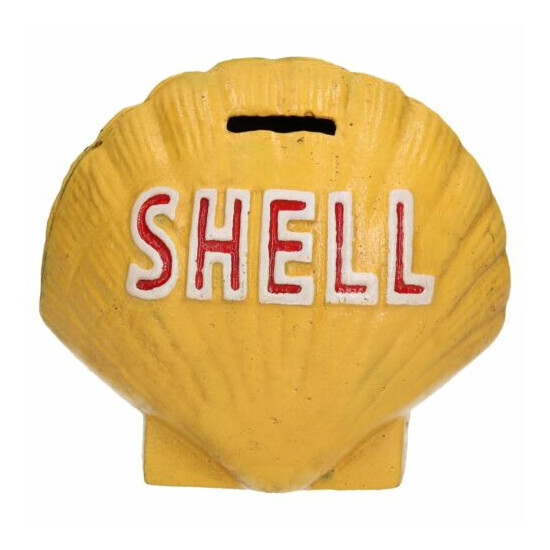 Shell Shaped Money Bank Box Cast Iron Scallop Clam Coin Change Jar Fuel Oil 3D Thumb {1}