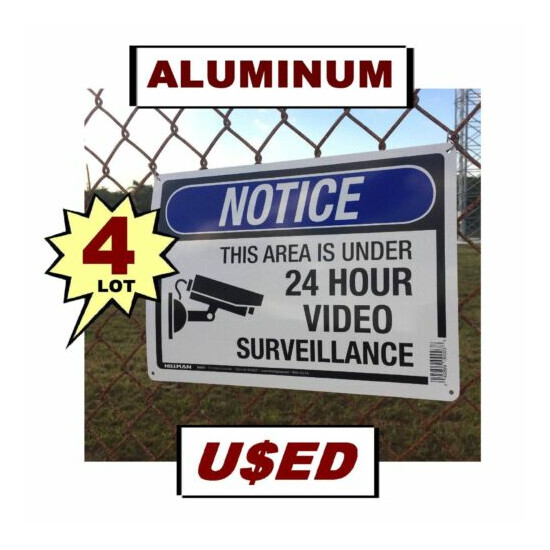 4 USED Warning Home Security Cameras LARGE 10x14 Aluminum METAL Signs Lot image {1}