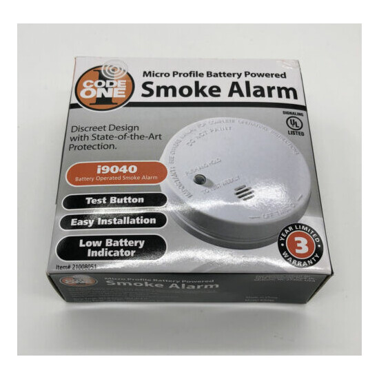 Code One Micro Profile Battery Powered Smoke Alarm Detector i9040 image {1}