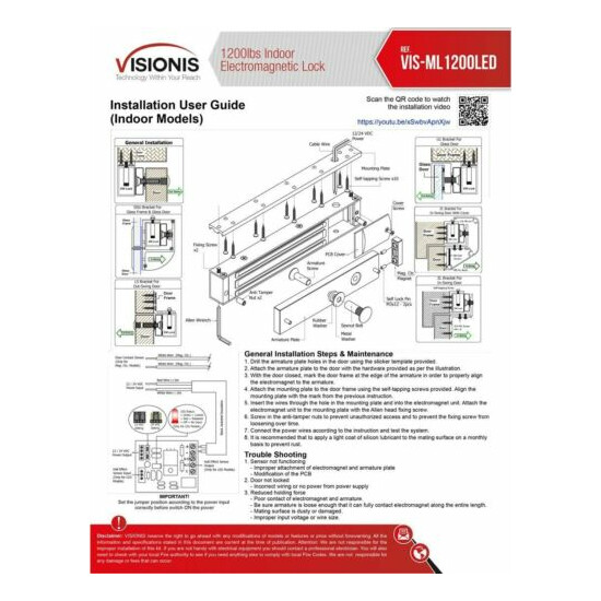 Visionis VS-VISML1200LED Indoor 1200lbs Electromagnetic Lock CE listed, READ! image {3}