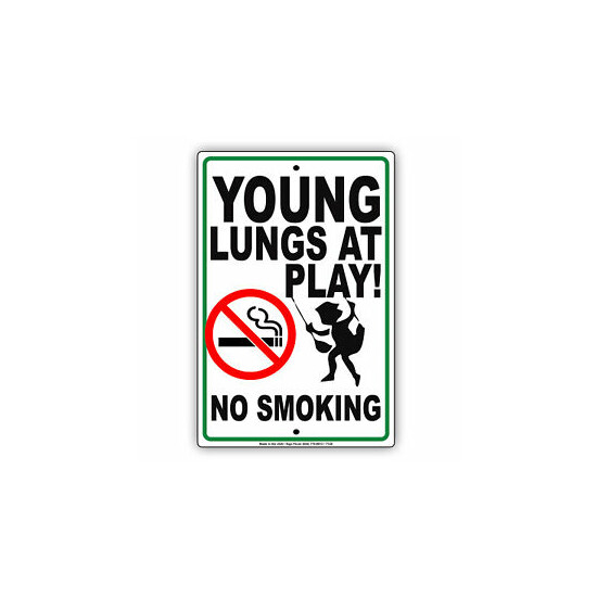 Young Lungs At Play No Smoking Instead Aluminum Metal Health Care Sign image {1}