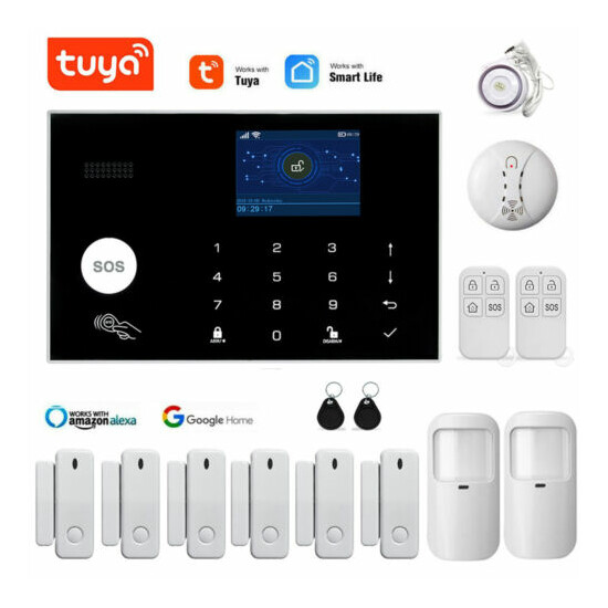 TUYA APP WIFI+GSM Wireless Alarm System Touch Screen Host Home Security fr Alexa image {1}