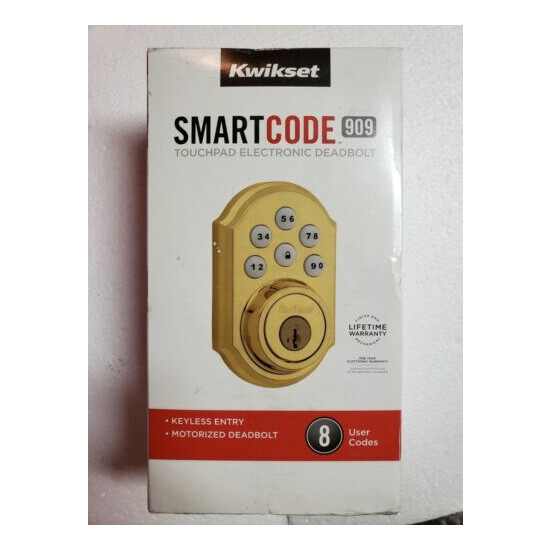 Kwikset Smartcode 909 Smartkey Polished Brass Electronic ED Deadbolt with Keypad image {1}