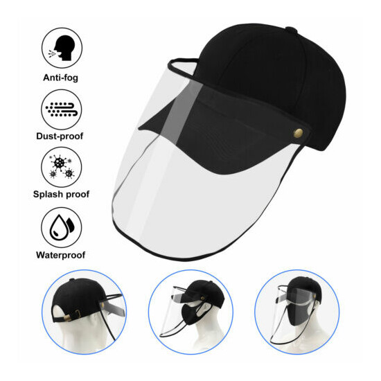 Black Baseball Cap with Detachable Face Shield Reusable Washable  image {1}