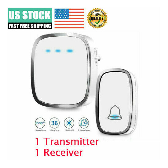 New Wireless Doorbell Plug and Play Waterproof Bell Kit Transmitter & Receiver image {1}