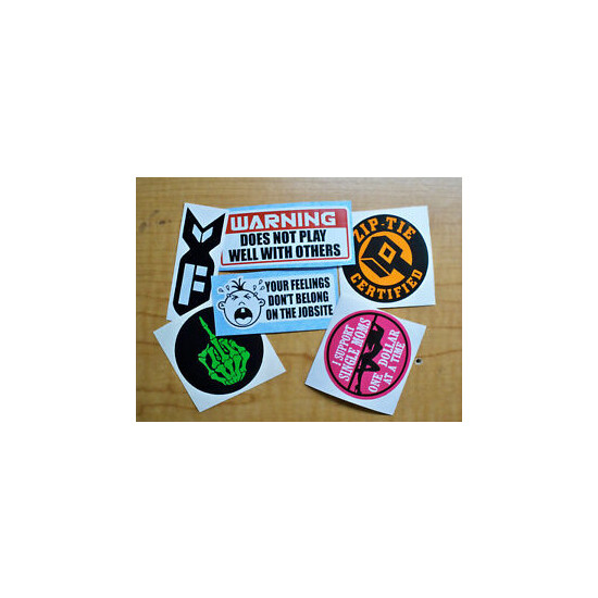 6 Funny Hard Hat Stickers \ Fbomb Zip Tie Stripper Warning Laborer Decals Kit Thumb {1}