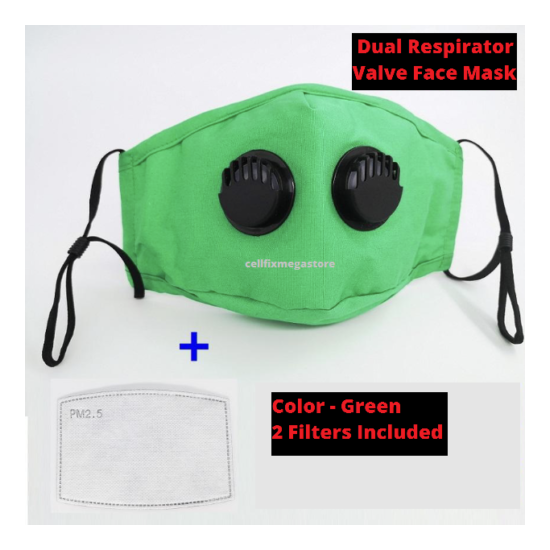 Cotton Reusable/Washable DUAL Respirator Valves ANTI-FOG Face Mask PM2.5 Filters image {27}