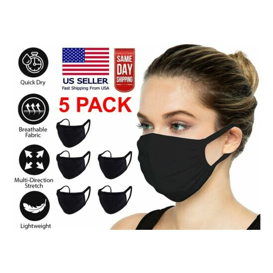 5 Pack Soft Cotton Double Layer Unisex Adult BLACK Face Mask Reusable Washable image {1}