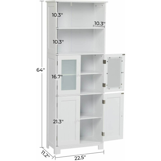 White Sideboard Tall Storage Cabinet Cupboard with Tempered Glass Doors Shelf  image {3}