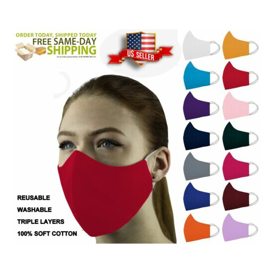 3 Face Masks Set In 3 sizes Triple Layers 100% Cotton Washable Reusable W/Pocket image {18}