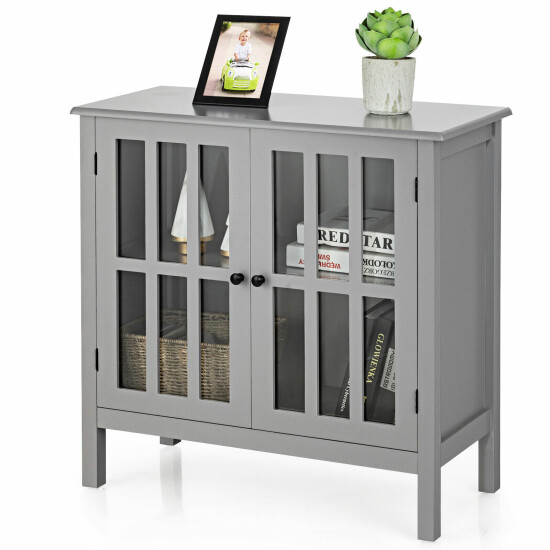 Costway Storage Buffet Cabinet Gray Glass Door Sideboard Console Table Server image {1}