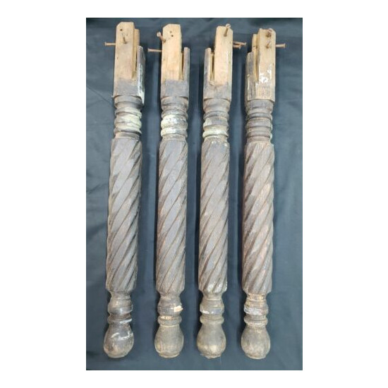 Set of 4 Wooden Spiral Twist Oak Table Legs image {1}