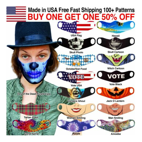 Halloween Holiday Face Mask Washable Cloth Colorful Comic Colorful Skull image {1}