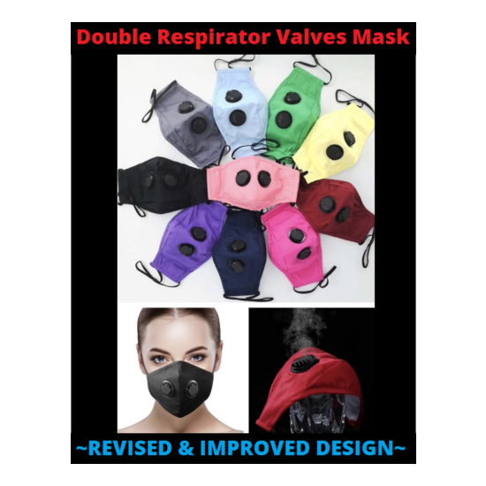 Cotton Reusable/Washable DUAL Respirator Valves ANTI-FOG Face Mask PM2.5 Filters image {1}