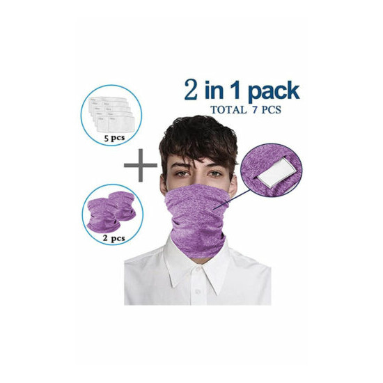 Two Heathered Outdoor Workout Sports Neck Gaiter Bandanas Face Mask + 5 Filters image {2}