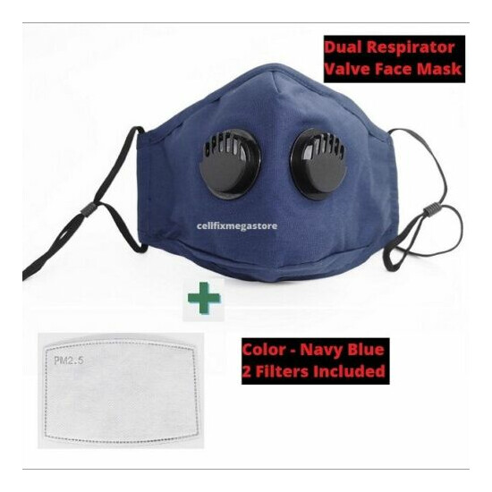 Cotton Reusable/Washable DUAL Respirator Valves ANTI-FOG Face Mask PM2.5 Filters image {11}