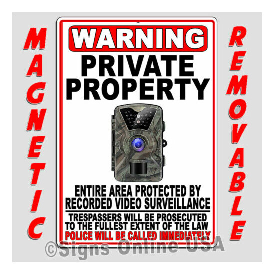 Magnetic Sign Private Property Protected Field Camera Video Surveillance Area image {1}