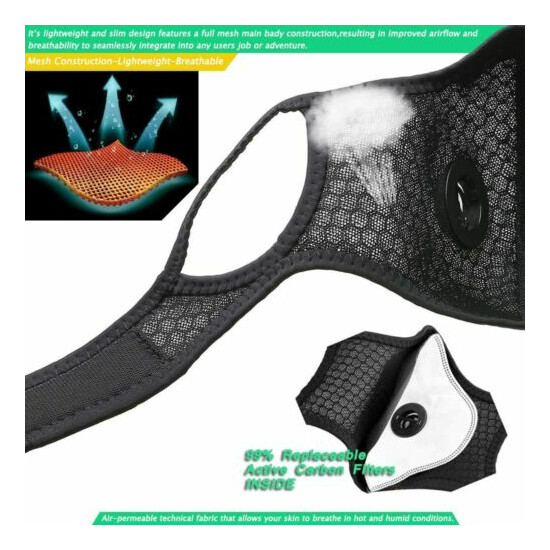 Reusable Mesh Sports Cycling Face Mask With Active Carbon Filter Breathing Valve image {7}