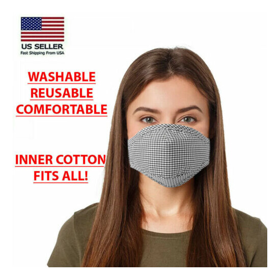 Cotton Reusable Face Mask + Nose Wire - Checker Gray image {1}