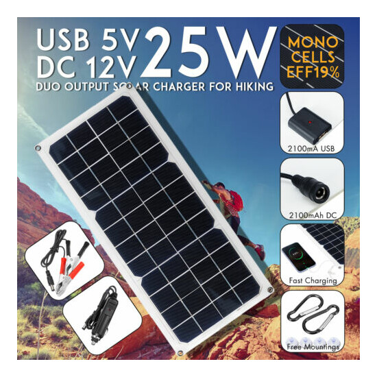Portable 25W 12V Mono Solar Power Charging Panel USB Charger For Outdoor Campin image {1}