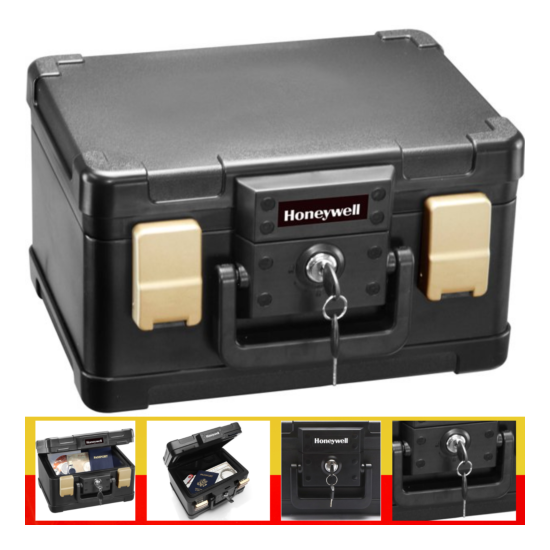 NEW Waterproof 30 Minute Fire Chest With Key Lock With Handle 0.15 Cu Ft Black image {1}
