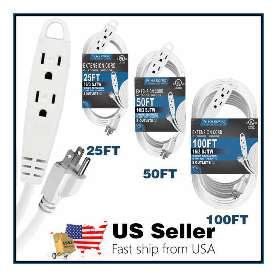 100/50/25Ft 3 Outlet Extension Cord UL Listed 16/3 SJTW 3-Wire Grounded 13A 125V image {1}
