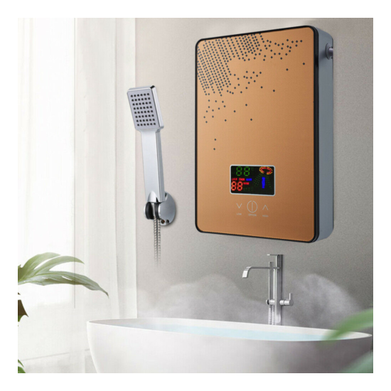 Electric Tankless Hot Water Heater with Shower Set Bathroom Thermostat 6500 W image {4}
