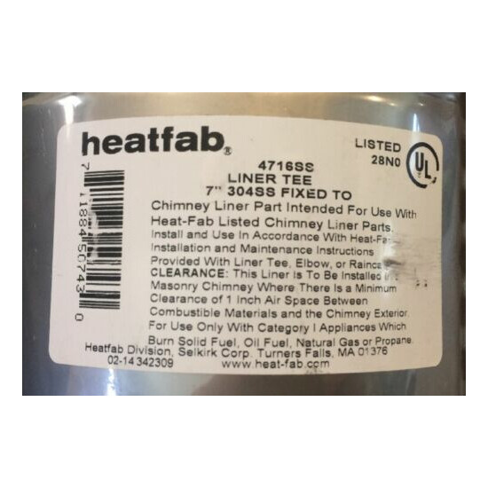HeatFab 7" STAINLESS STEEL Liner Tee with Fixed Take-Off 4716SS image {2}