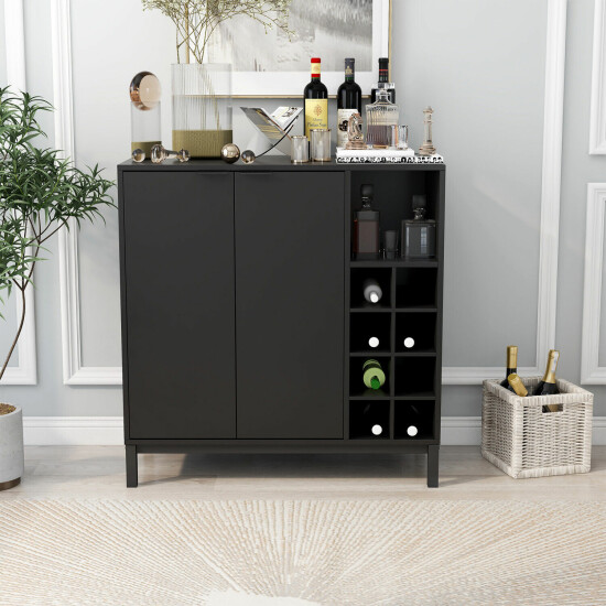 34" Sideboards Buffets Storage Coffee Bar Cabinet Wine Racks Server furniture image {3}