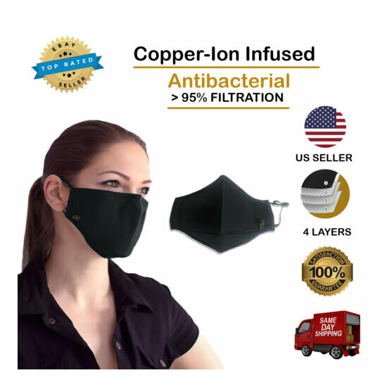  Copper Ion Infused Face Mask with 4 Layers of Filtration - 1 pack image {1}