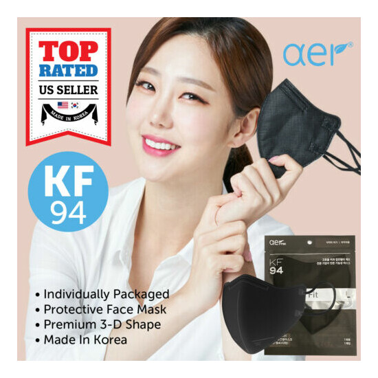 AER KF94 BLACK Face Protective Safety Mask Made in Korea 4 Layers Medium image {1}