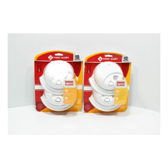 2 First Alert 1044089 Smoke Alarm AC Powered w/ 10 Year Battery Back-Up 4-Pack image {1}