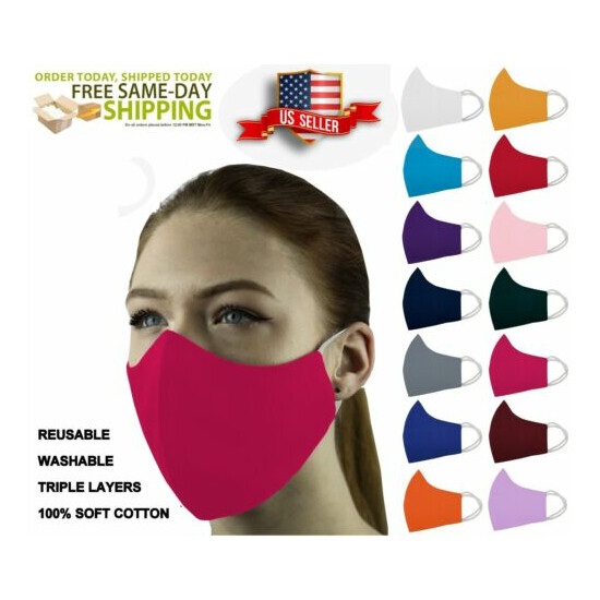 3 Face Masks Set In 3 sizes Triple Layers 100% Cotton Washable Reusable W/Pocket image {72}