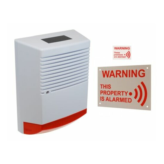 Solar Powered Dummy Alarm Siren - Flashing LED's with Alarm Sign & Sticker. image {2}