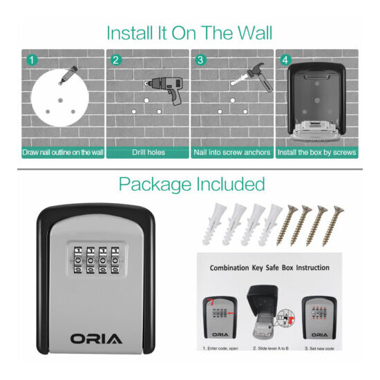 Outdoor 4&Digital Combination Key Lock Storage Security Box,Wall Mounted&Padlock image {9}