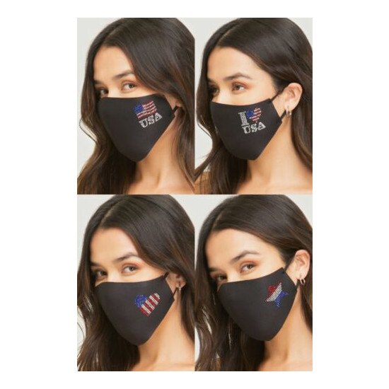 Washable Breathable Fashion Face Mask w/ Adjustable Straps and Rhinestone Design image {1}