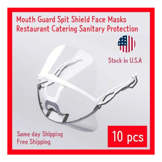 10pcs Transparent Clear Plastic Anti-fog Mouth Shield Great Restaurant + Straps image {1}