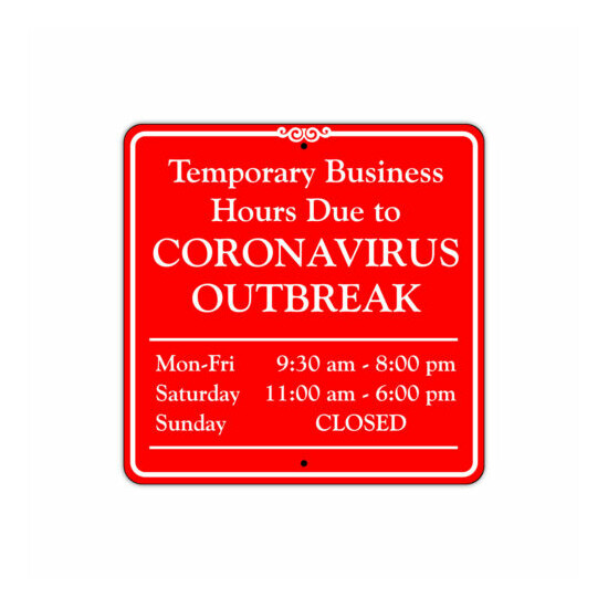 Business Hours Your Own Timings Personalized Custom Aluminum Metal 12"x12" Sign image {1}