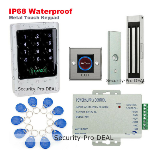 IP68 Waterproof RFID Door Access Control+Magnetic Lock+Touchless Exit Button USA image {1}
