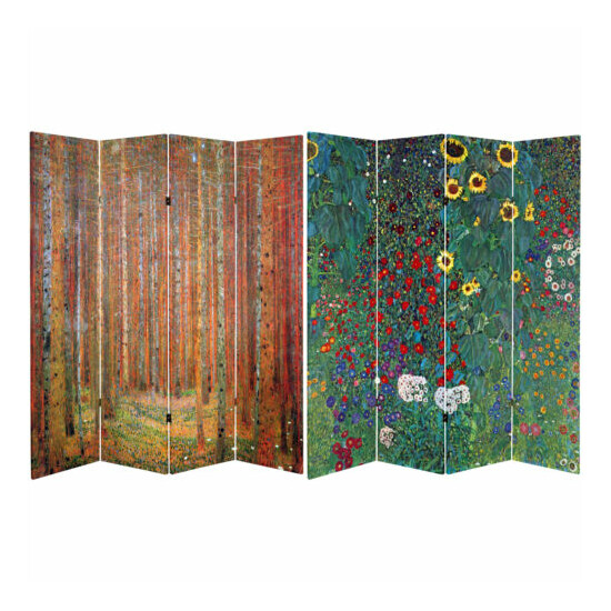 6 ft. Tall Double Sided Works of Klimt Room Divider - Tannenwald/Farm Garden image {1}