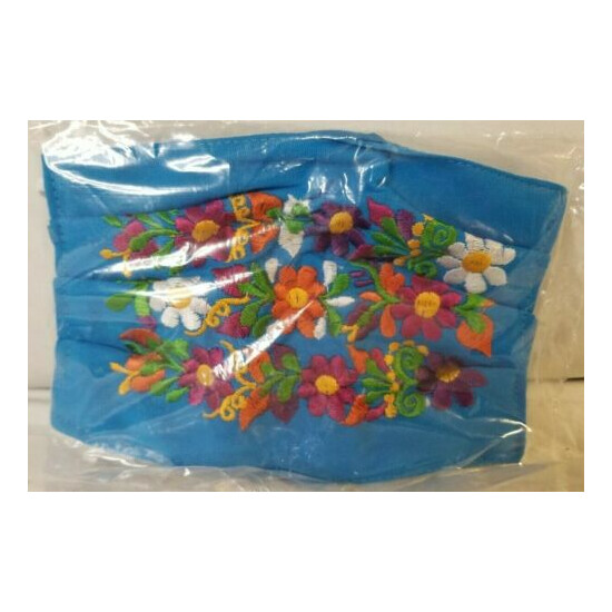 Blue Mexico Embroidery Flower Face Mask Face Covering image {1}
