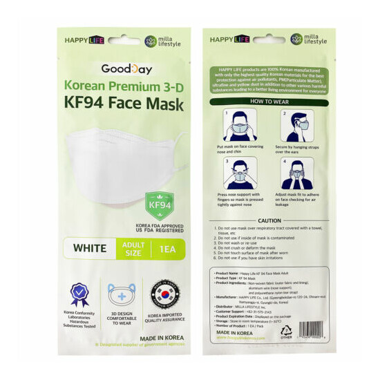 KF94 WHITE Face Protective Safety Mask Made in Korea Adult KFDA Approved image {8}